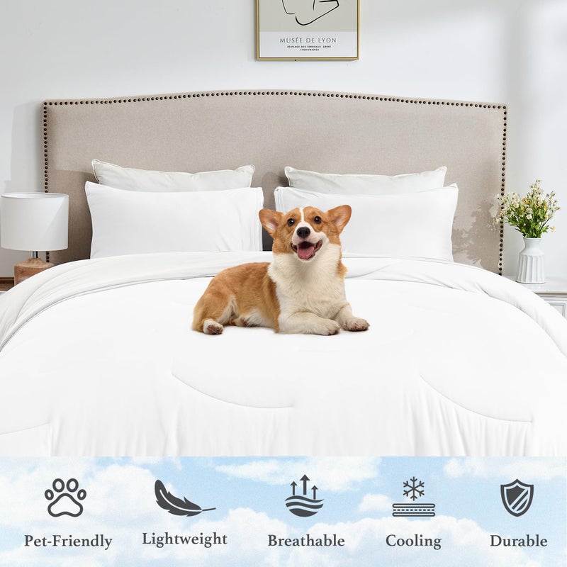 HOMTEC White Queen Size All-Season Down Alternative Comforter Set- Reversible, Lightweight Breathable Cooling Blanket, Ultra Soft Cozy, Perfect for Summer & Year-Round Comfort - Image 5